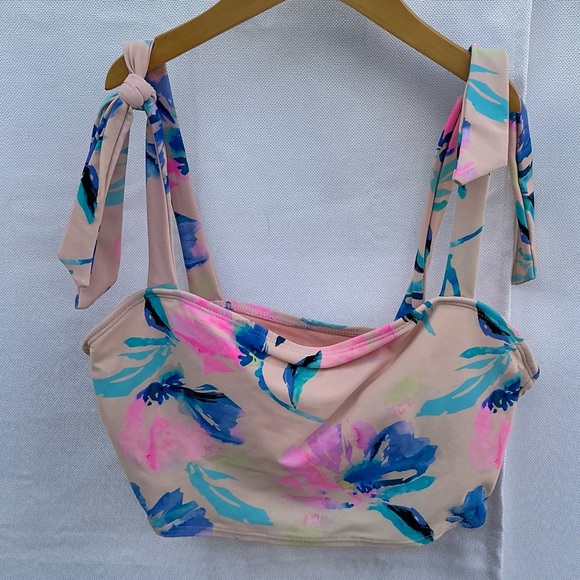 No Boundaries Other - NOBO Floral Bikini Top | Watercolor Tie-Strap Swim Top | Medium (7–9)